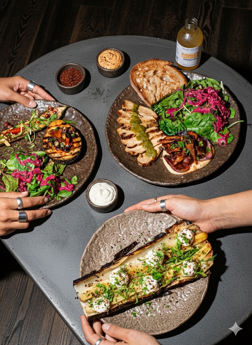 Restaurant food spread on table